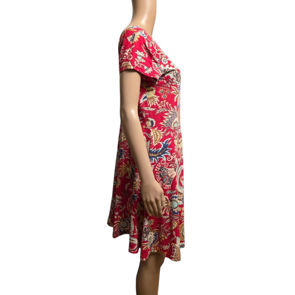 Chaps Red Floral Short Sleeve Fit n Flare Dress Size L - Picture 4 of 10